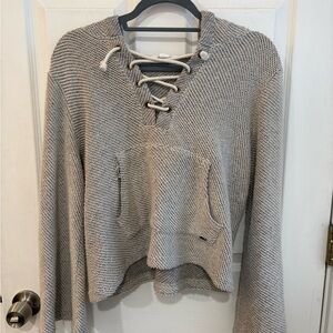 O'Neill Gray Lace-Up V-Neck Sweater